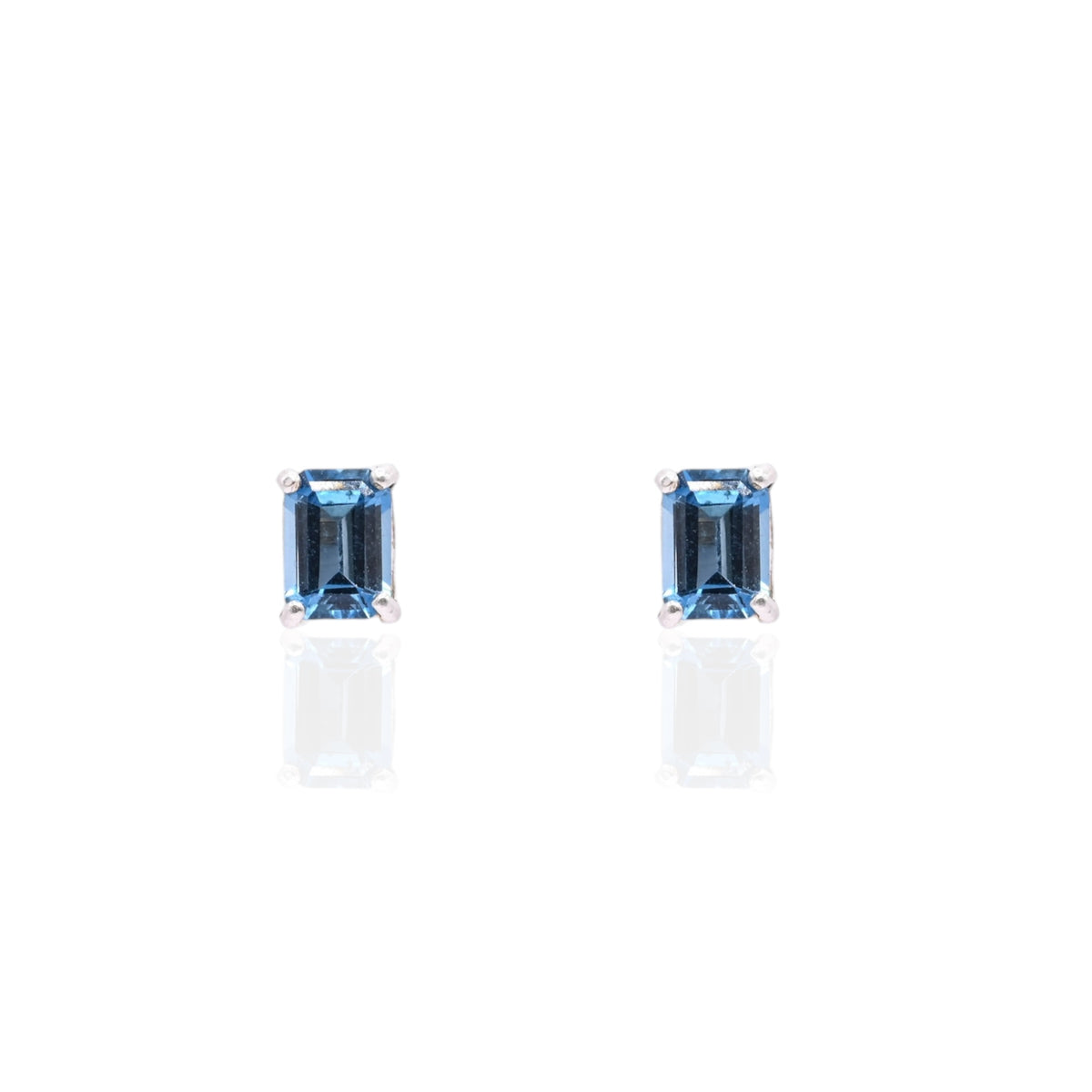 Emerald Cut Blue Topaz Stud Earrings 14K White Gold 2.60cttw Blue Topaz
