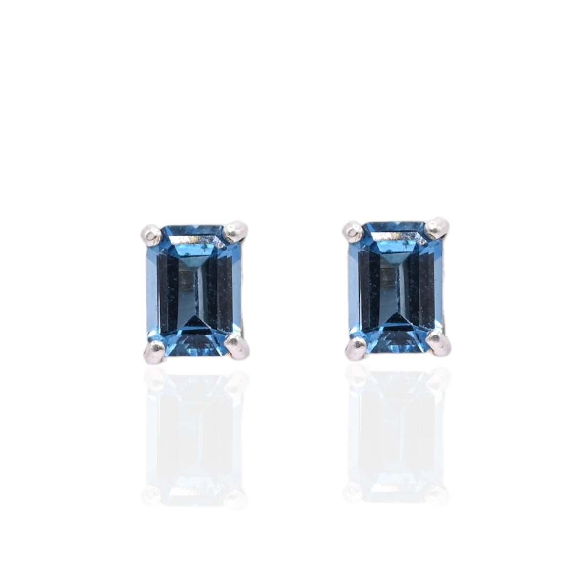 Emerald Cut Blue Topaz Stud Earrings 14K White Gold 2.60cttw Blue Topaz