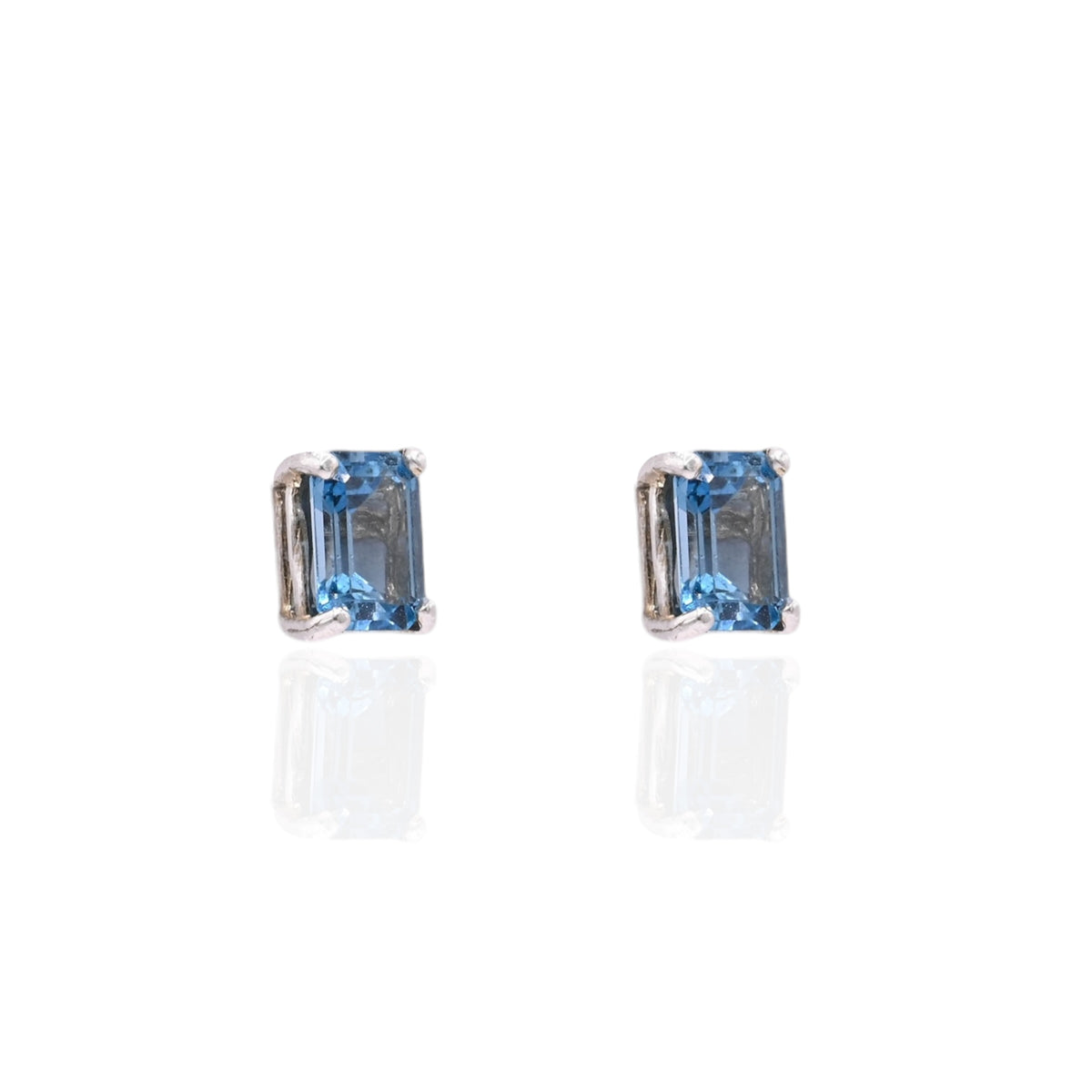 Emerald Cut Blue Topaz Stud Earrings 14K White Gold 2.60cttw Blue Topaz