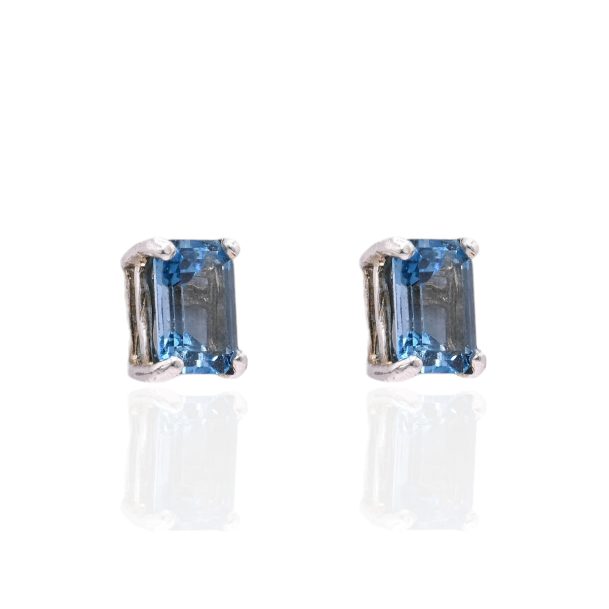 Emerald Cut Blue Topaz Stud Earrings 14K White Gold 2.60cttw Blue Topaz