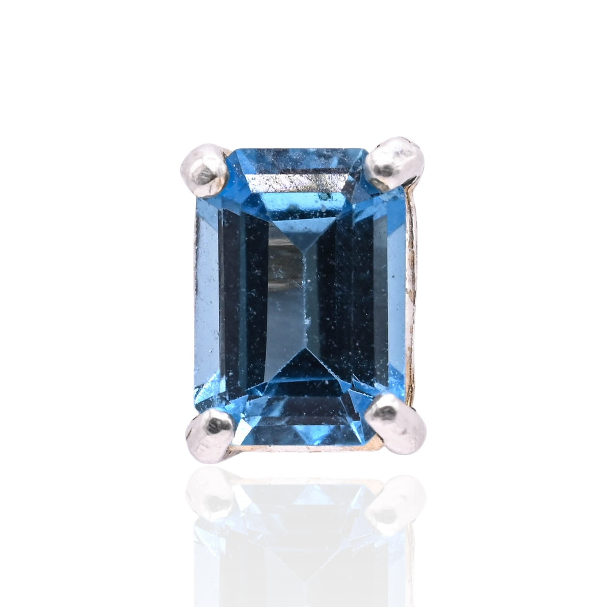 Emerald Cut Blue Topaz Stud Earrings 14K White Gold 2.60cttw Blue Topaz