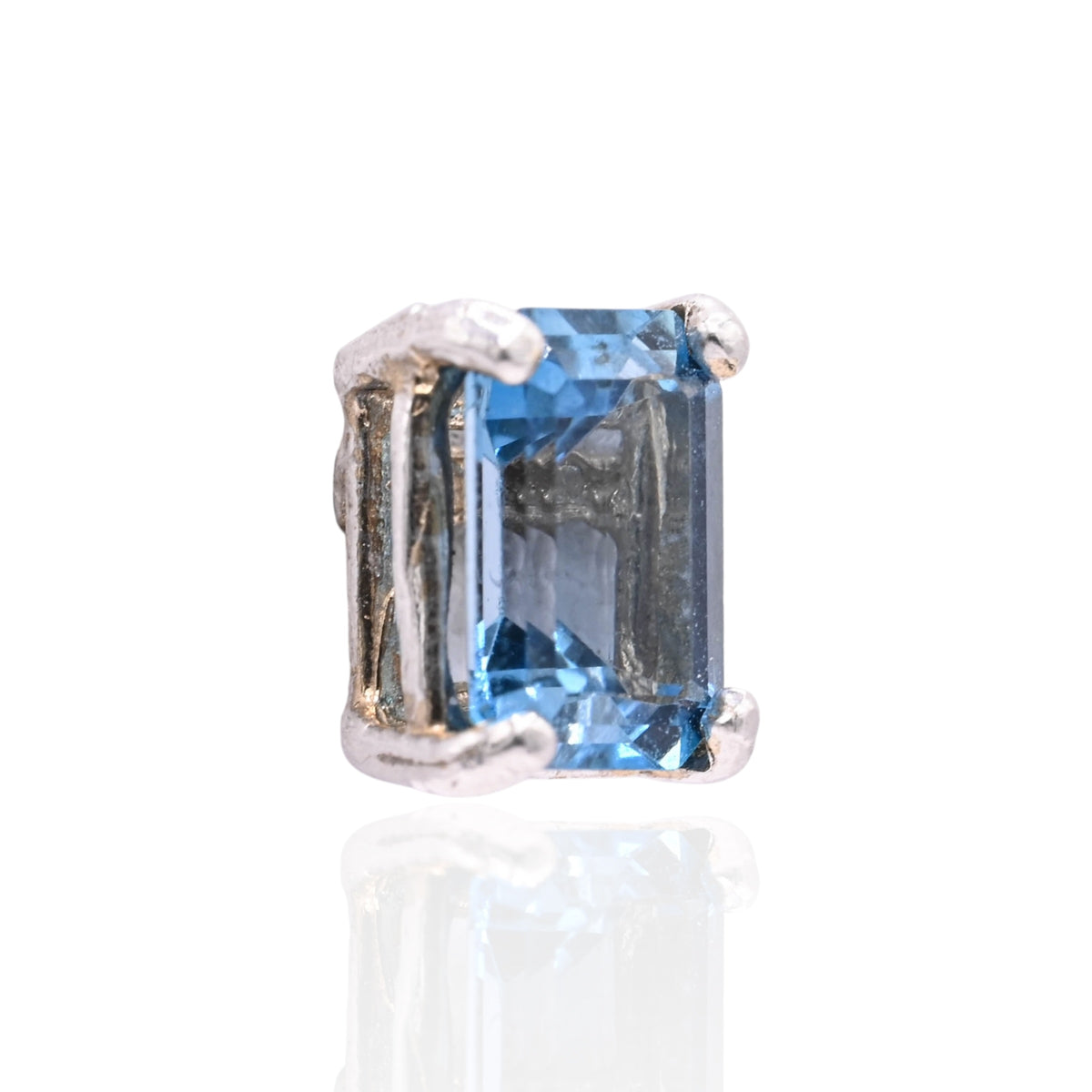 Emerald Cut Blue Topaz Stud Earrings 14K White Gold 2.60cttw Blue Topaz
