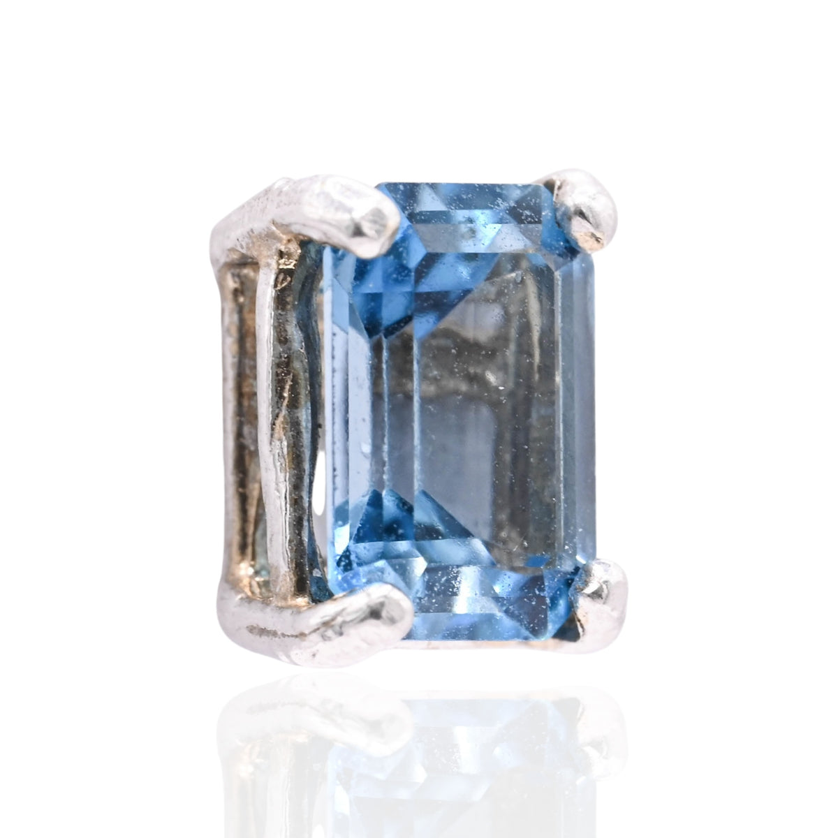 Emerald Cut Blue Topaz Stud Earrings 14K White Gold 2.60cttw Blue Topaz