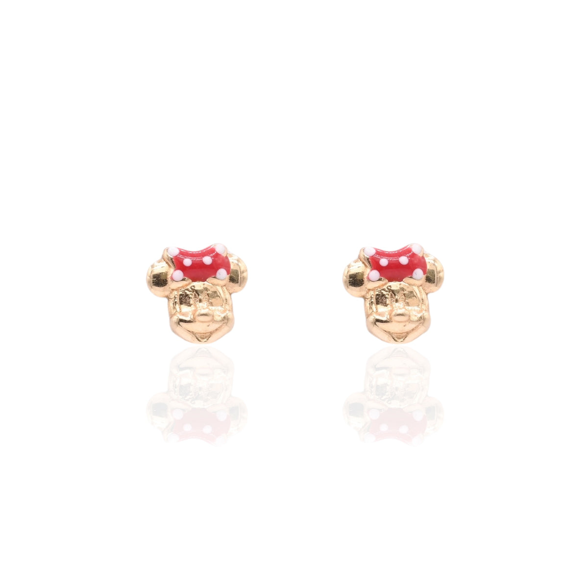 Lightweight Minnie Mouse Stud Earrings with Enamel Bow 14K Yellow Gold