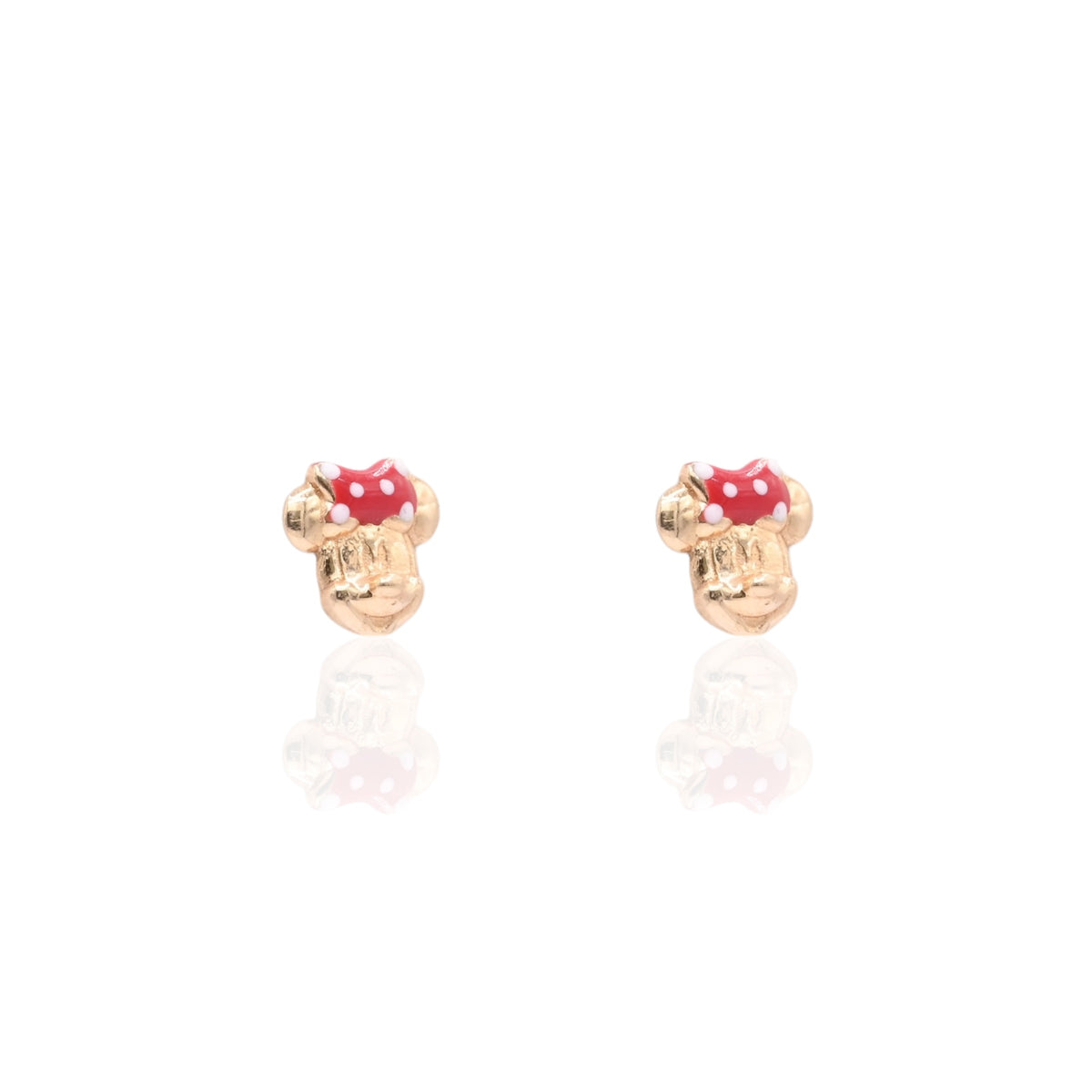 Lightweight Minnie Mouse Stud Earrings with Enamel Bow 14K Yellow Gold