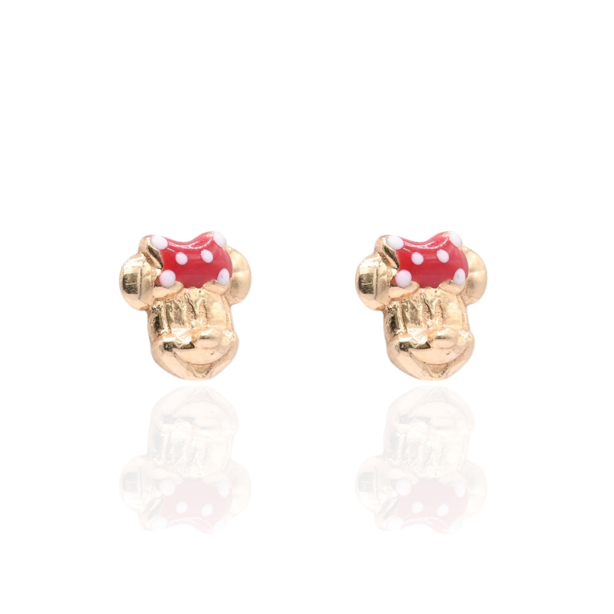 Lightweight Minnie Mouse Stud Earrings with Enamel Bow 14K Yellow Gold