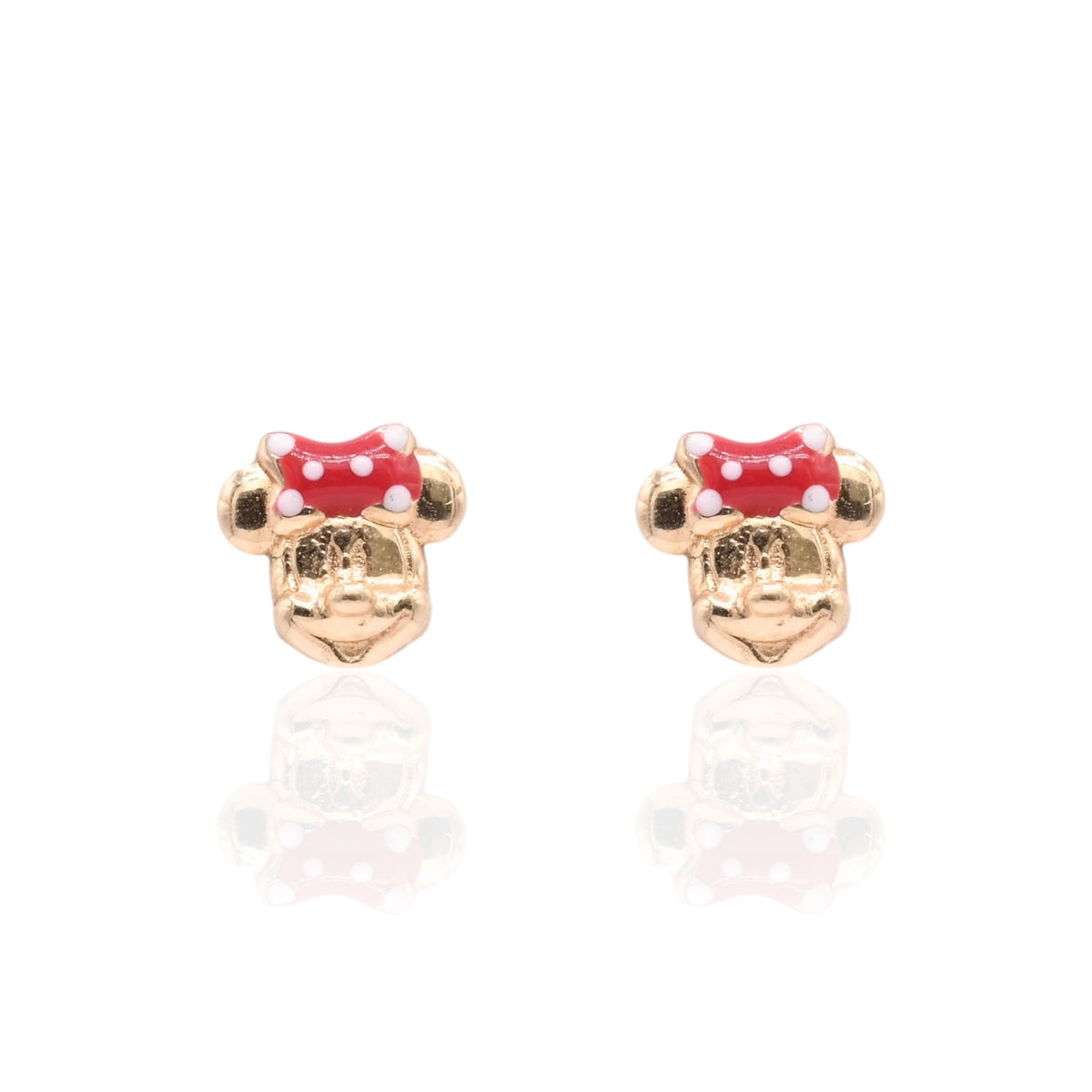 Lightweight Minnie Mouse Stud Earrings with Enamel Bow 14K Yellow Gold