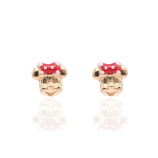 Lightweight Minnie Mouse Stud Earrings with Enamel Bow 14K Yellow Gold