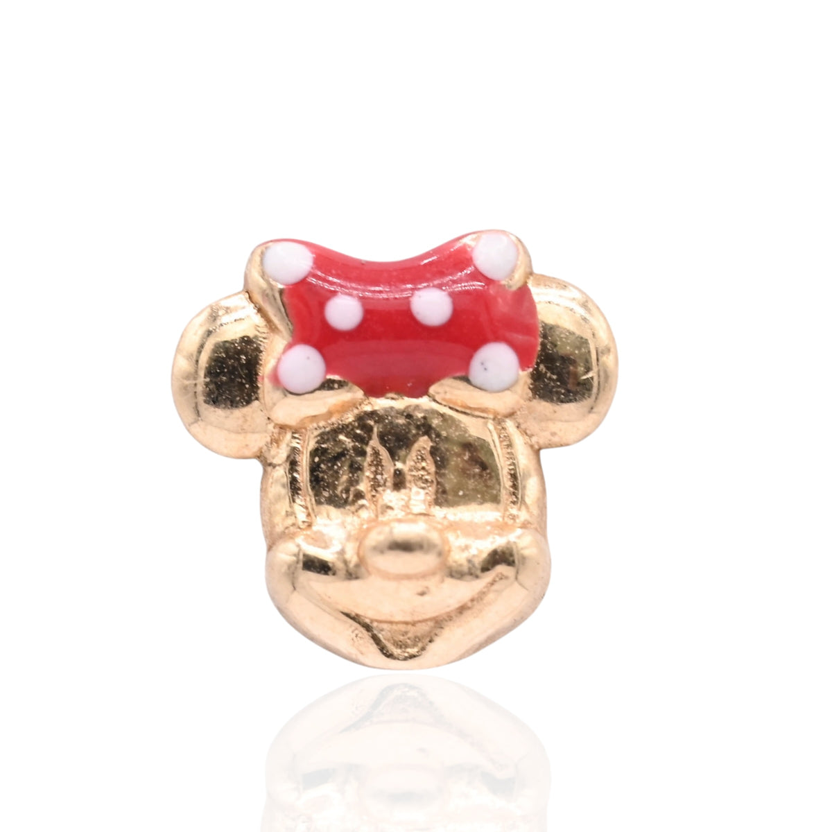 Lightweight Minnie Mouse Stud Earrings with Enamel Bow 14K Yellow Gold