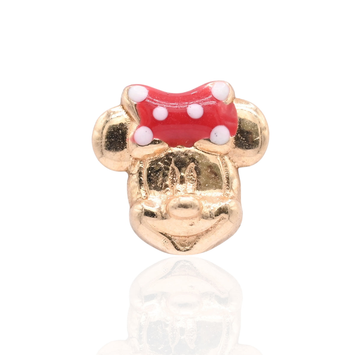 Lightweight Minnie Mouse Stud Earrings with Enamel Bow 14K Yellow Gold