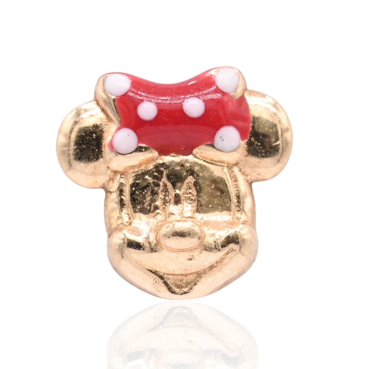 Lightweight Minnie Mouse Stud Earrings with Enamel Bow 14K Yellow Gold