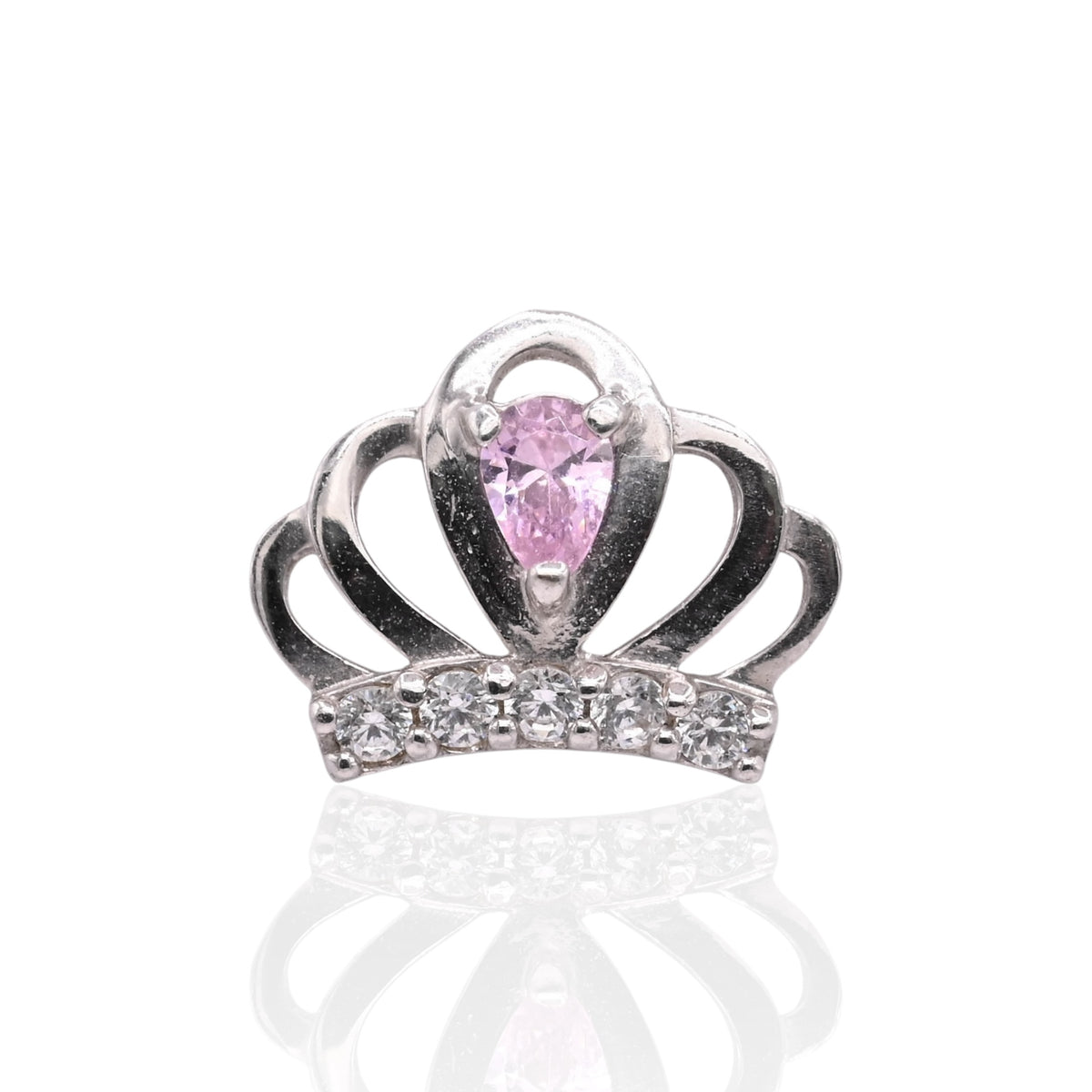 Lightweight Pink and White Cubic Zirconia Princess Crown Stud Earrings 14K White Gold with Safety Screwbacks