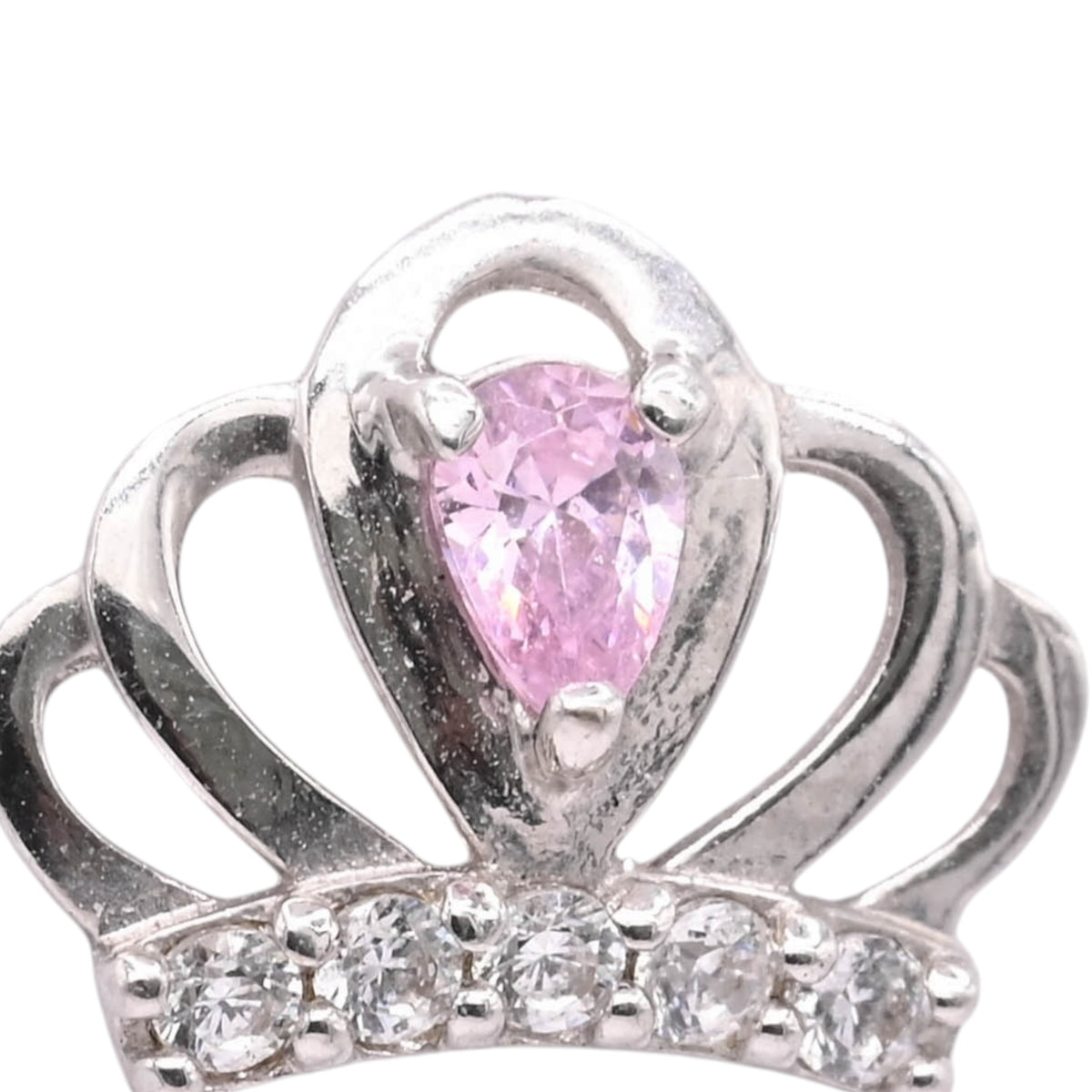 Lightweight Pink and White Cubic Zirconia Princess Crown Stud Earrings 14K White Gold with Safety Screwbacks