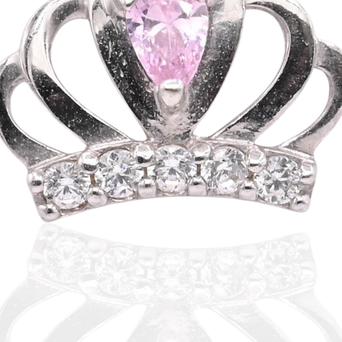 Lightweight Pink and White Cubic Zirconia Princess Crown Stud Earrings 14K White Gold with Safety Screwbacks