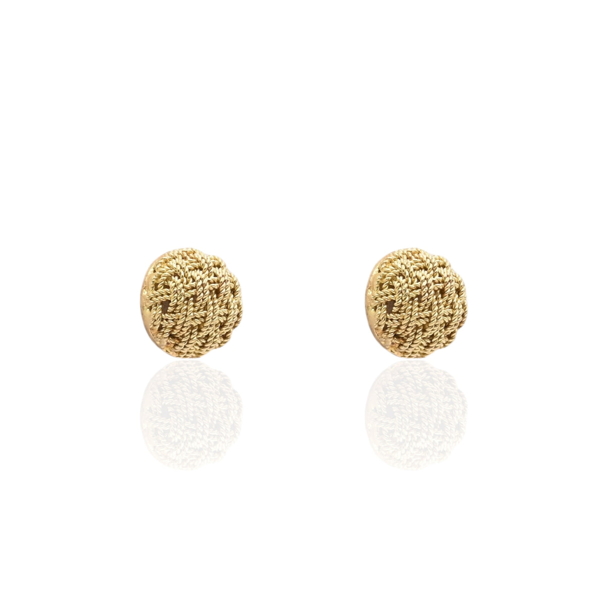 Textured Woven Rope Dome Stud Earrings 18K Yellow Gold