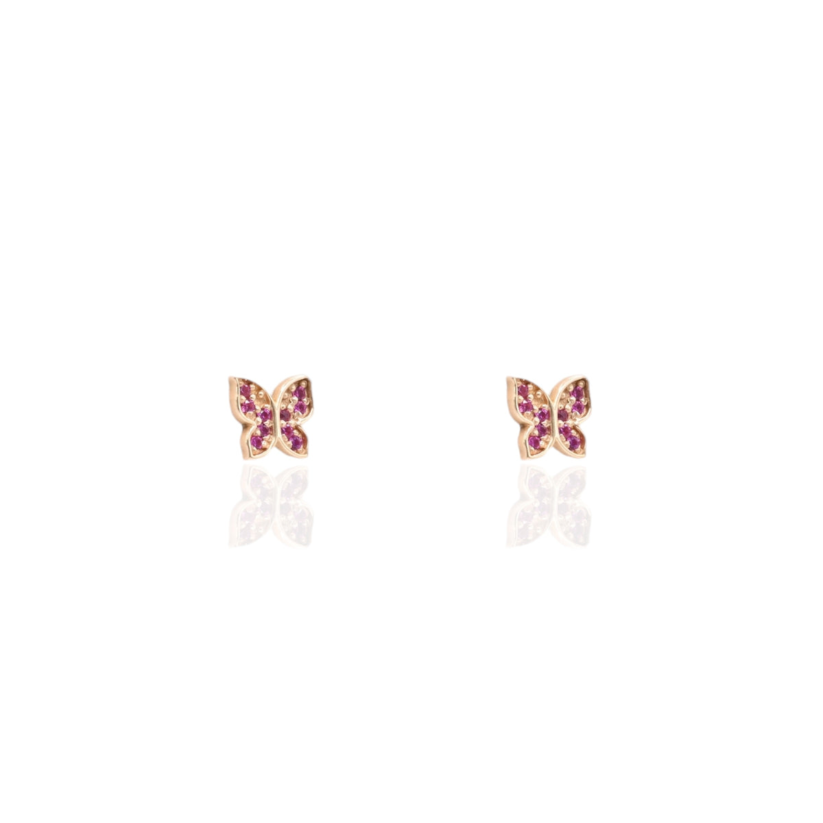 Dainty Ruby Butterfly Stud Earrings 14K Yellow Gold with Safety Screwbacks