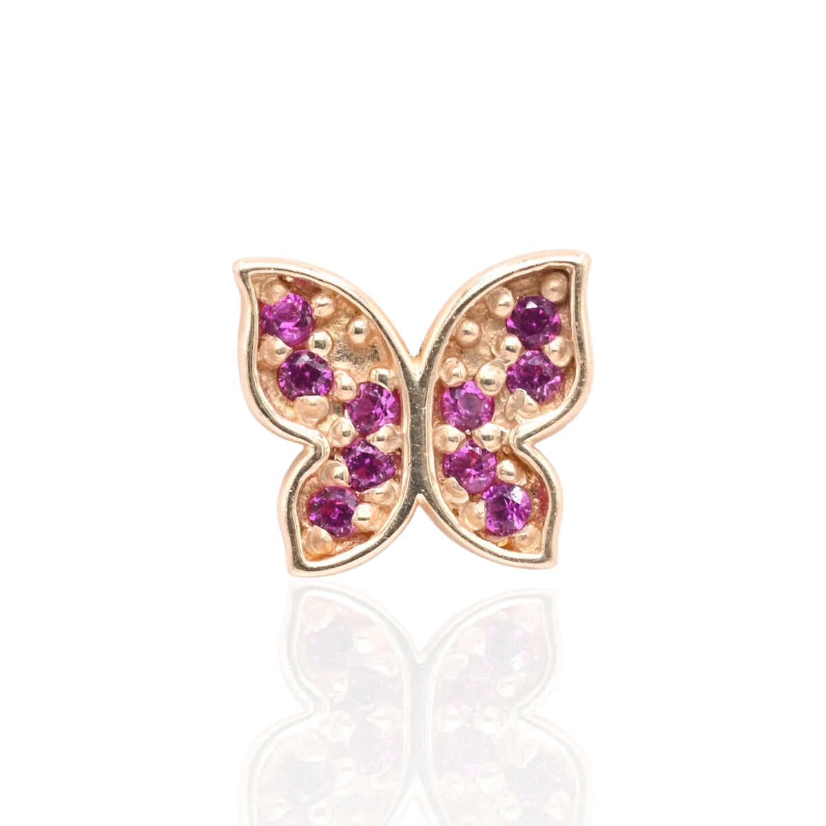 Dainty Ruby Butterfly Stud Earrings 14K Yellow Gold with Safety Screwbacks