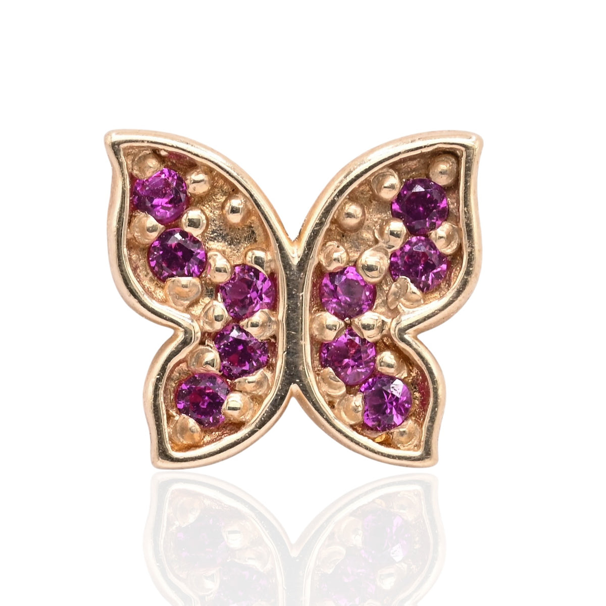 Dainty Ruby Butterfly Stud Earrings 14K Yellow Gold with Safety Screwbacks
