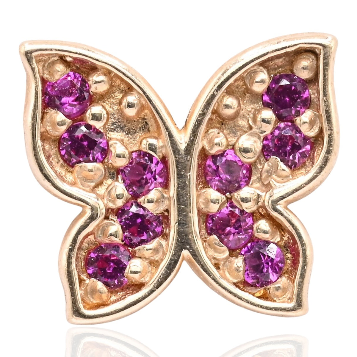 Dainty Ruby Butterfly Stud Earrings 14K Yellow Gold with Safety Screwbacks