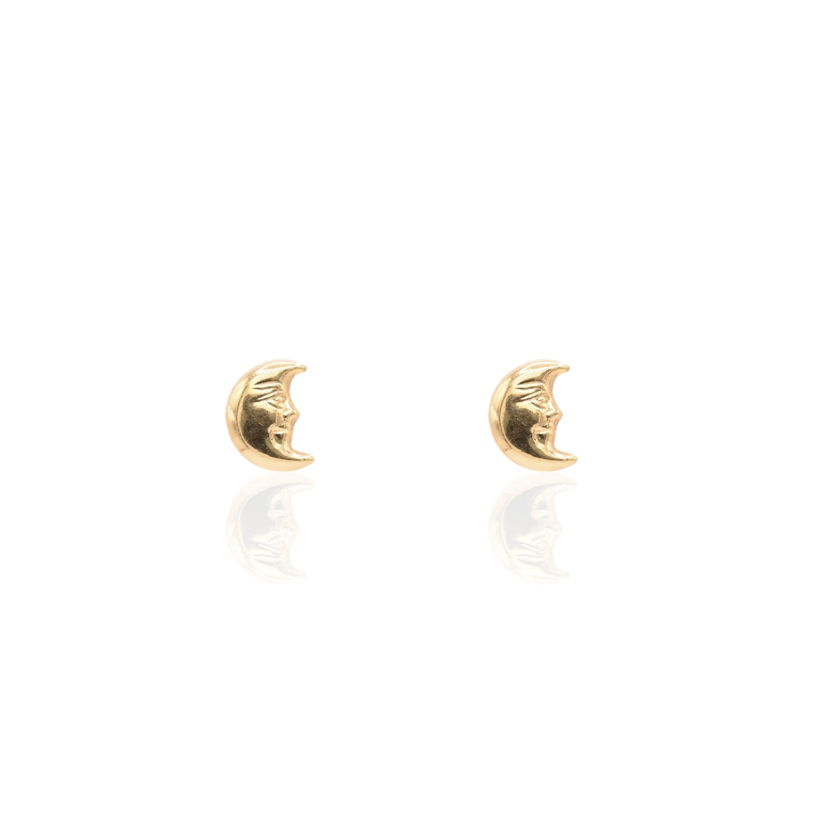 Lightweight Smiling Crescent Moon Stud Earrings 14K Yellow Gold