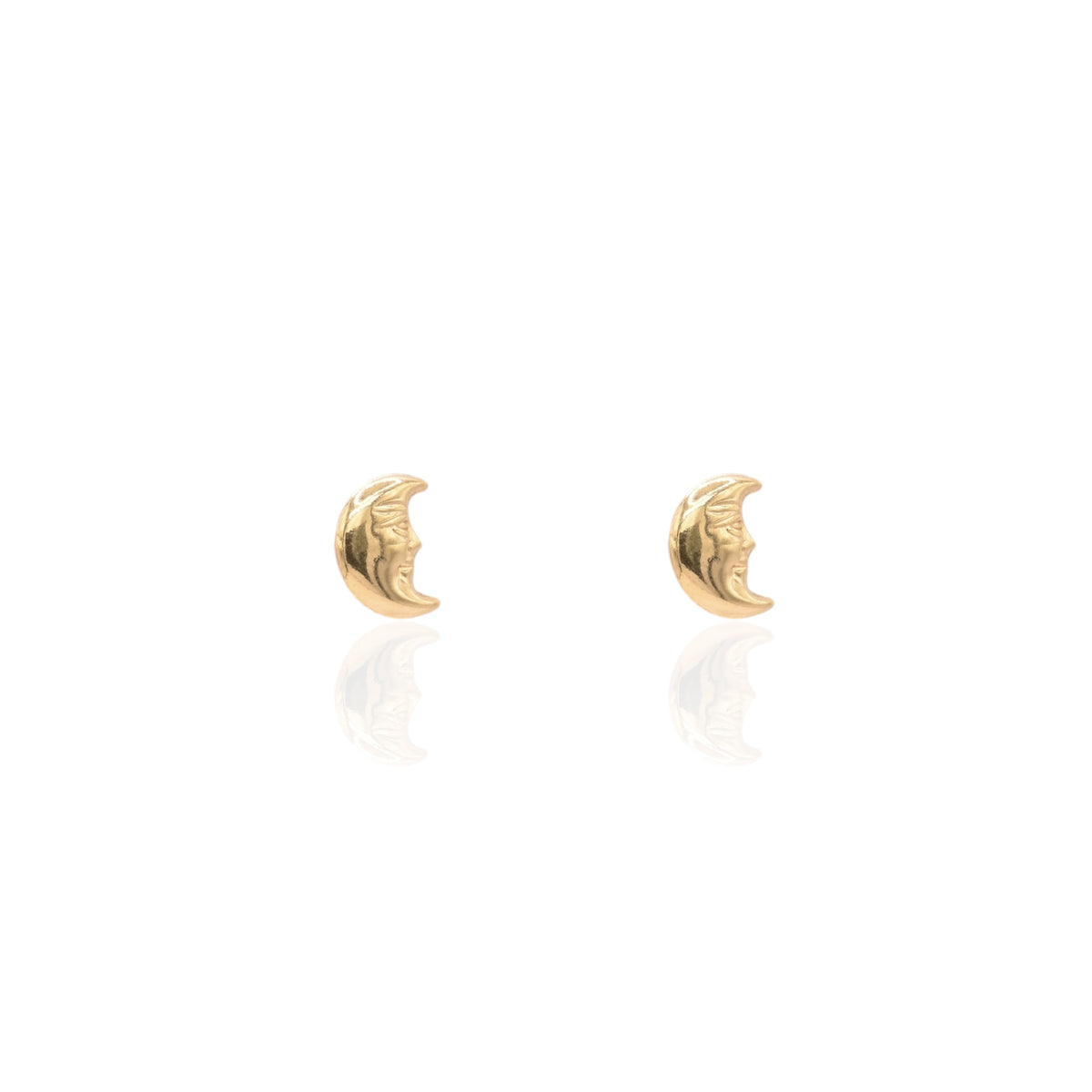 Lightweight Smiling Crescent Moon Stud Earrings 14K Yellow Gold