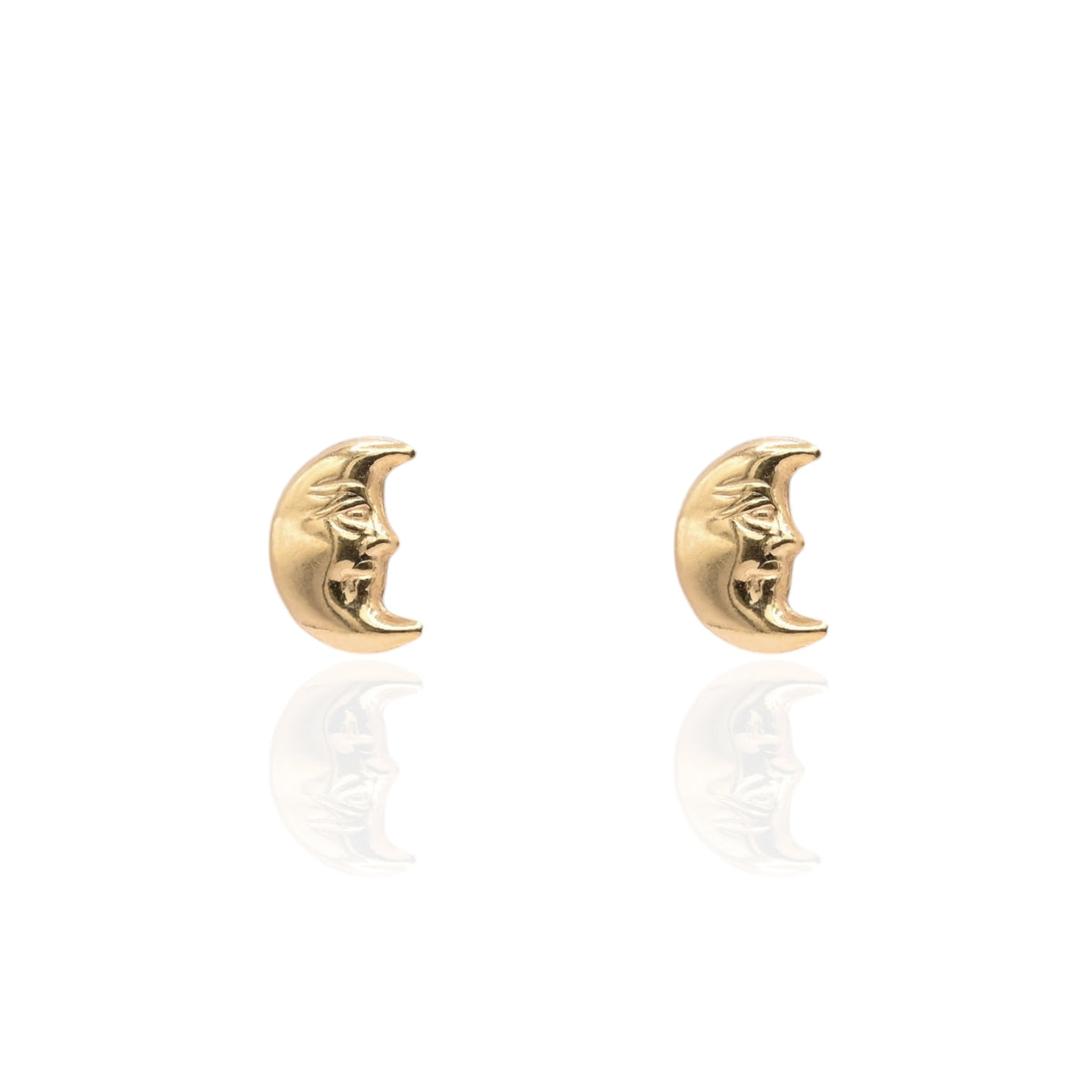Lightweight Smiling Crescent Moon Stud Earrings 14K Yellow Gold