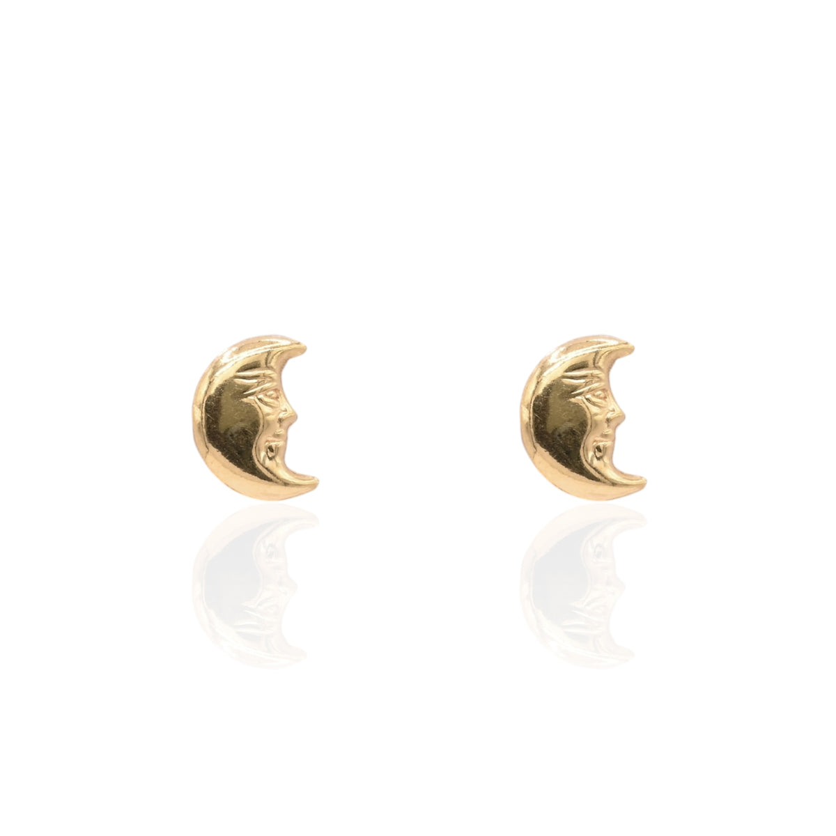 Lightweight Smiling Crescent Moon Stud Earrings 14K Yellow Gold