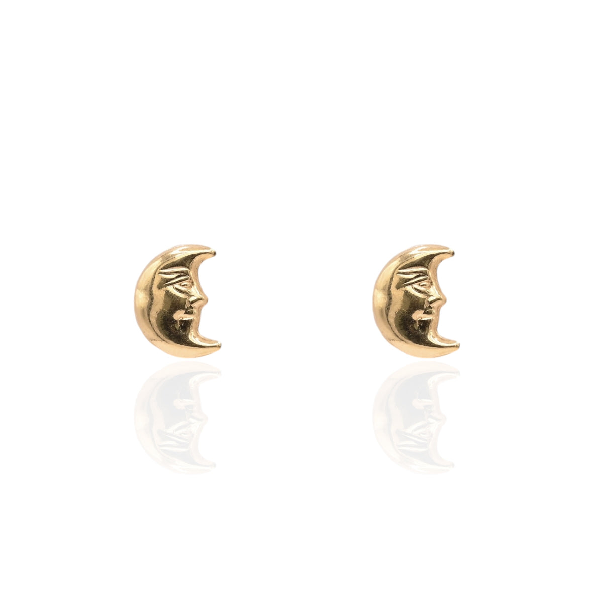 Lightweight Smiling Crescent Moon Stud Earrings 14K Yellow Gold