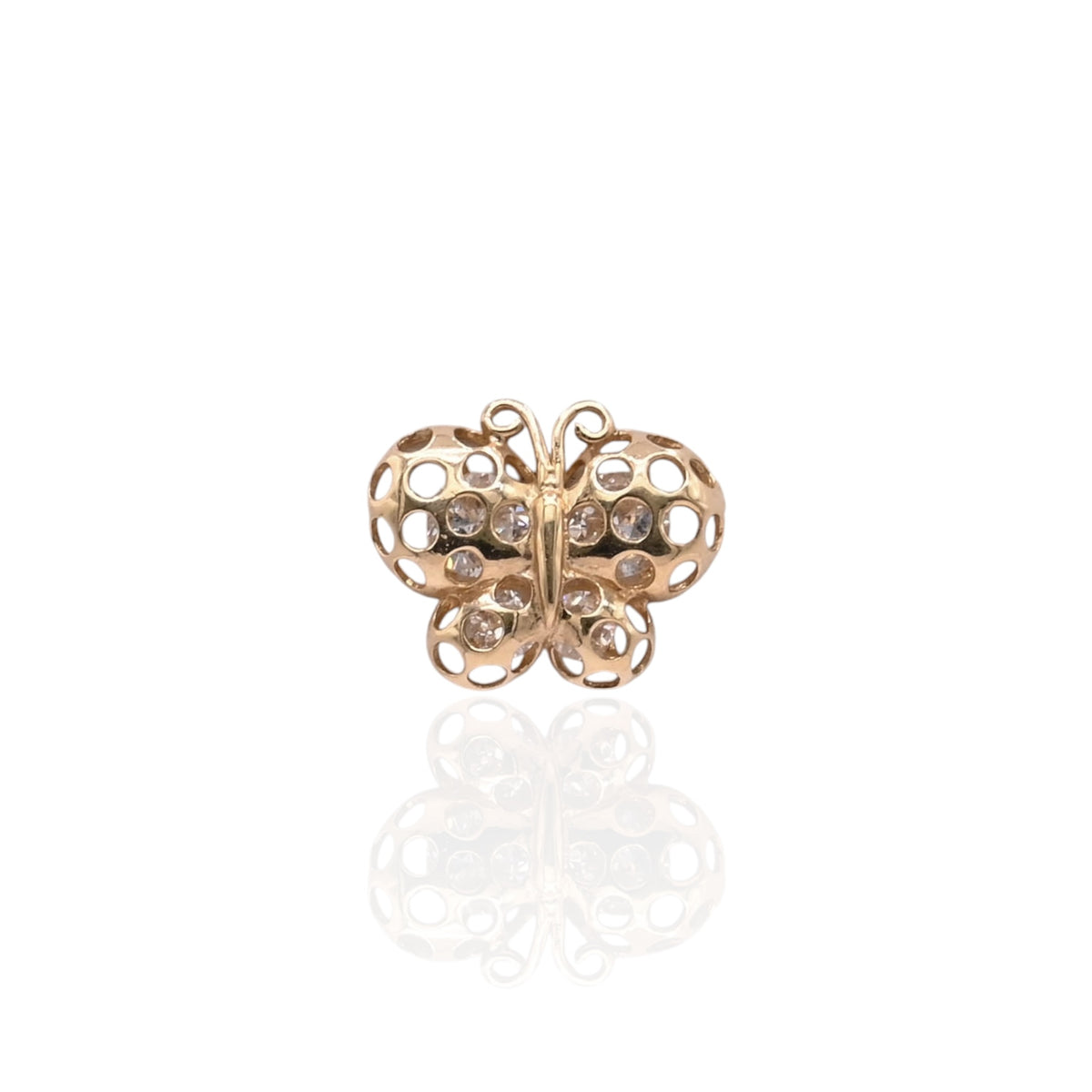Polka Dot Cutout Butterfly Stud Earrings with Cubic Zirconias 14K Yellow Gold with Safety Screwbacks