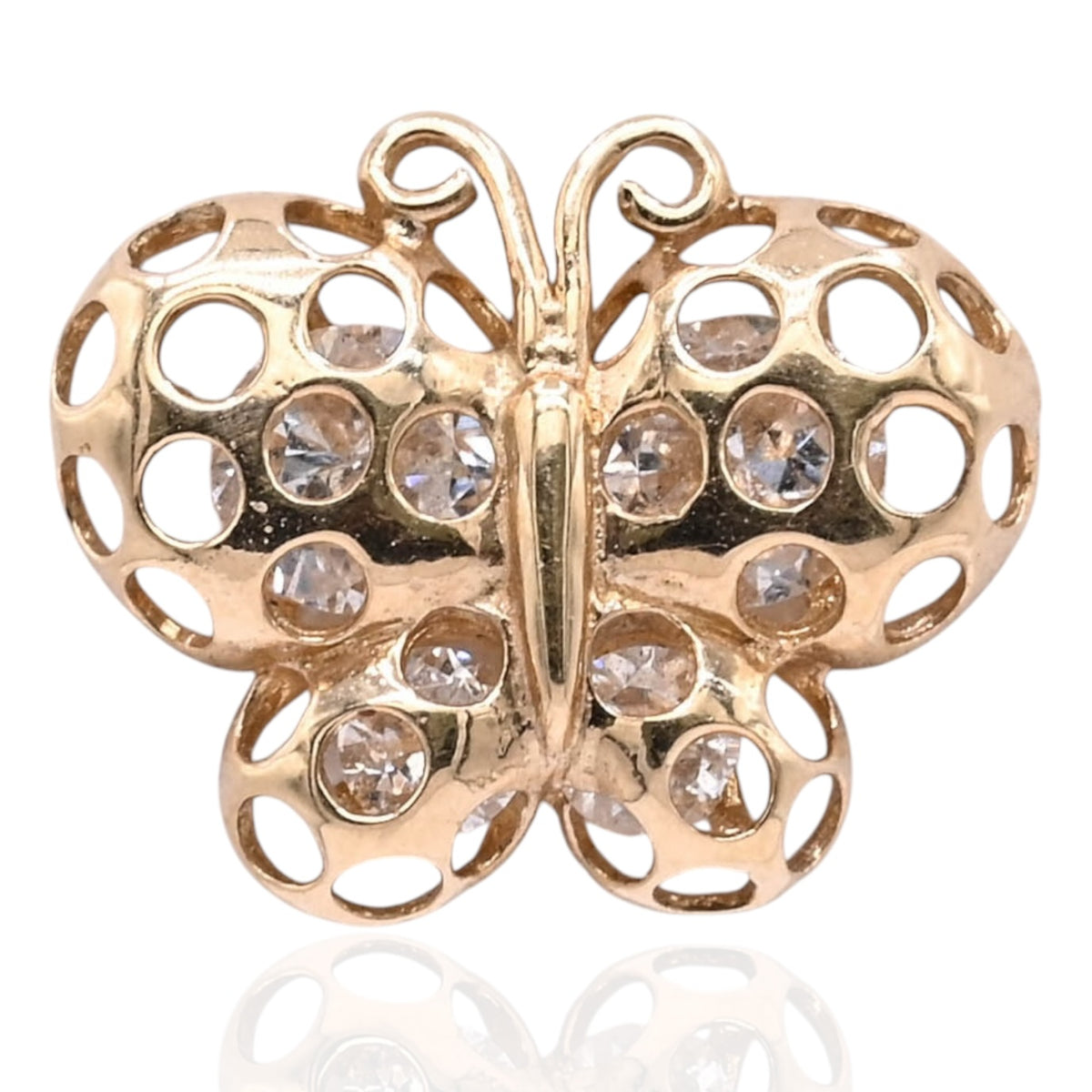 Polka Dot Cutout Butterfly Stud Earrings with Cubic Zirconias 14K Yellow Gold with Safety Screwbacks