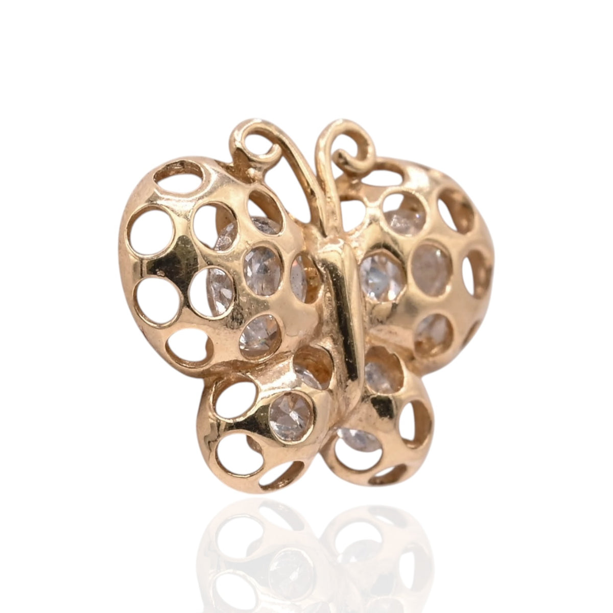 Polka Dot Cutout Butterfly Stud Earrings with Cubic Zirconias 14K Yellow Gold with Safety Screwbacks