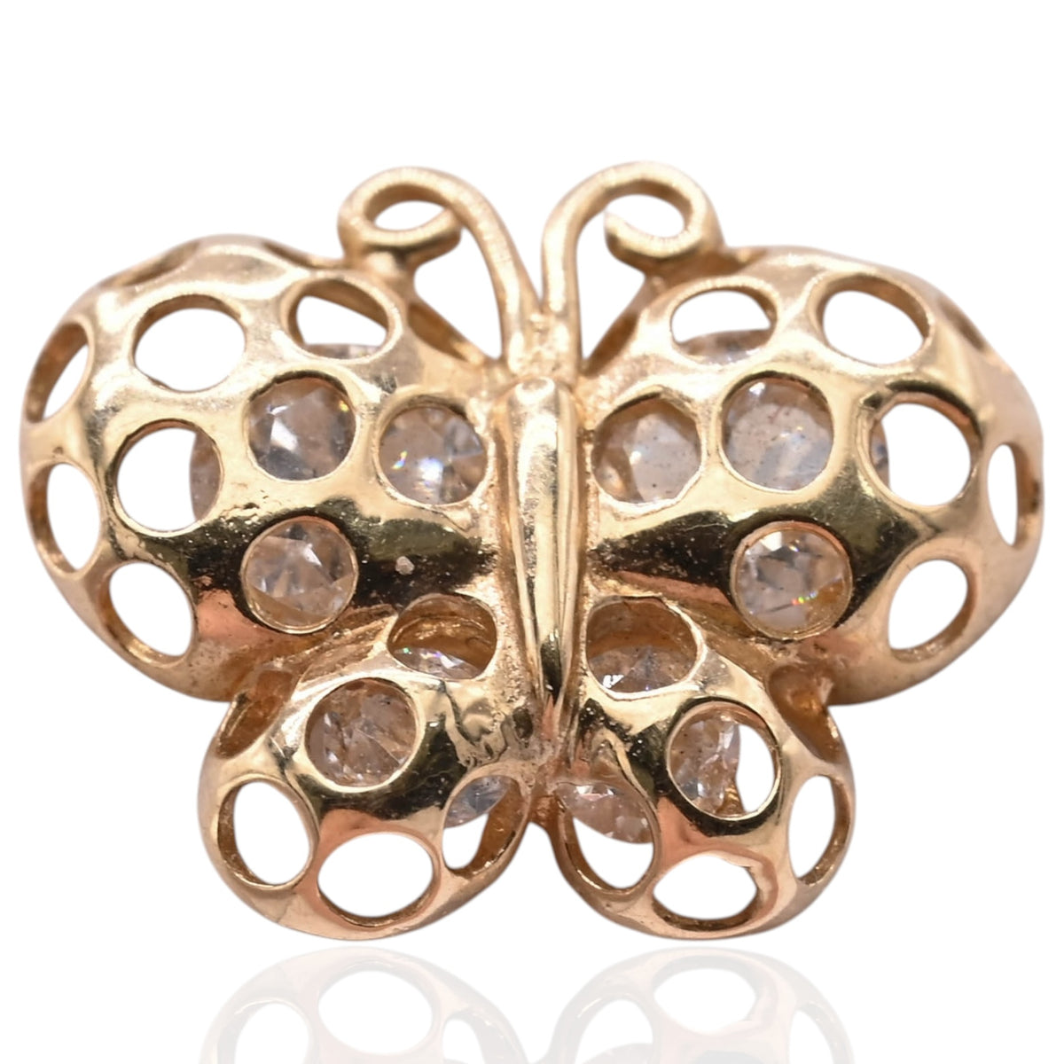 Polka Dot Cutout Butterfly Stud Earrings with Cubic Zirconias 14K Yellow Gold with Safety Screwbacks
