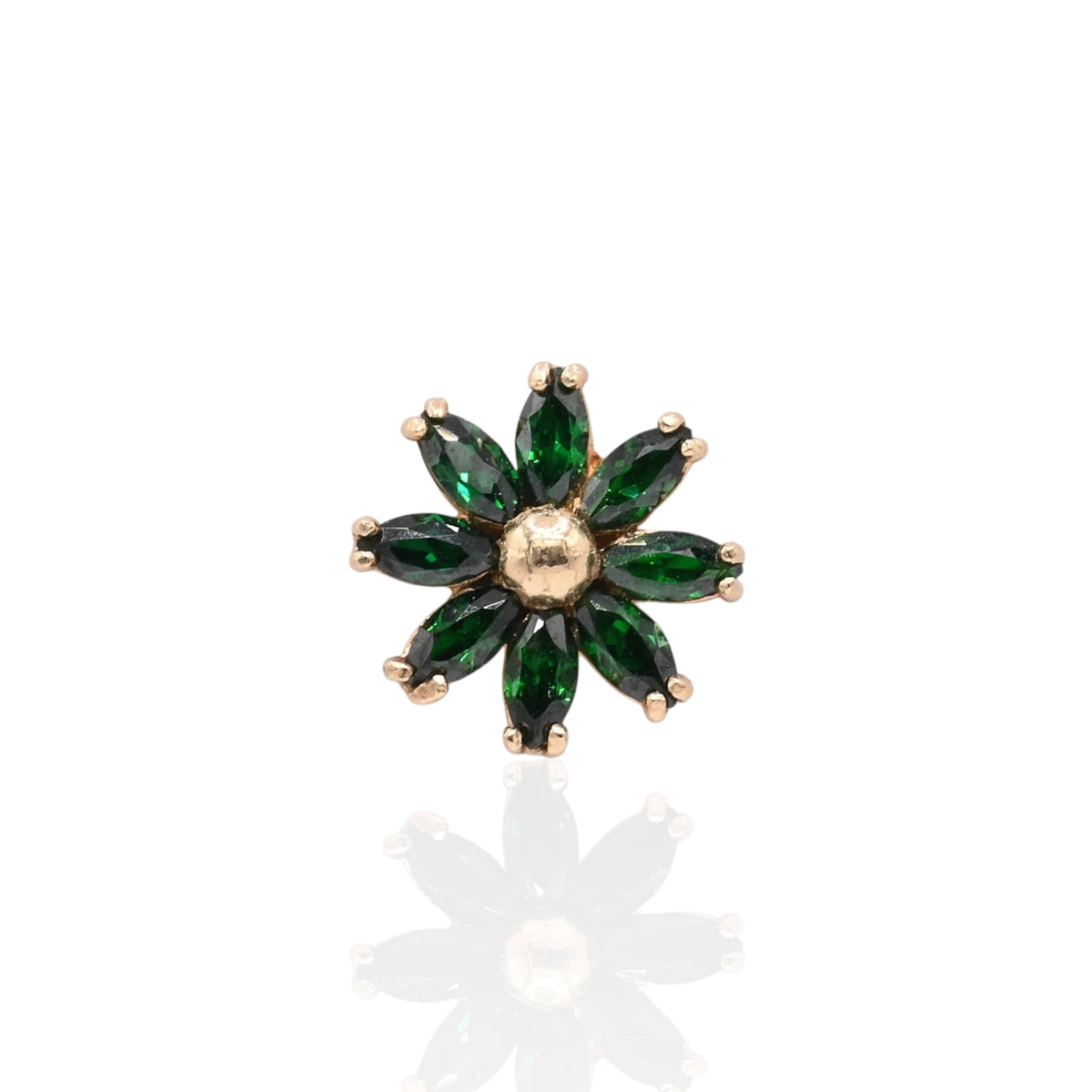 Green Marquise Cubic Zirconia Flower Stud Earrings 14K Yellow Gold with Safety Screwbacks