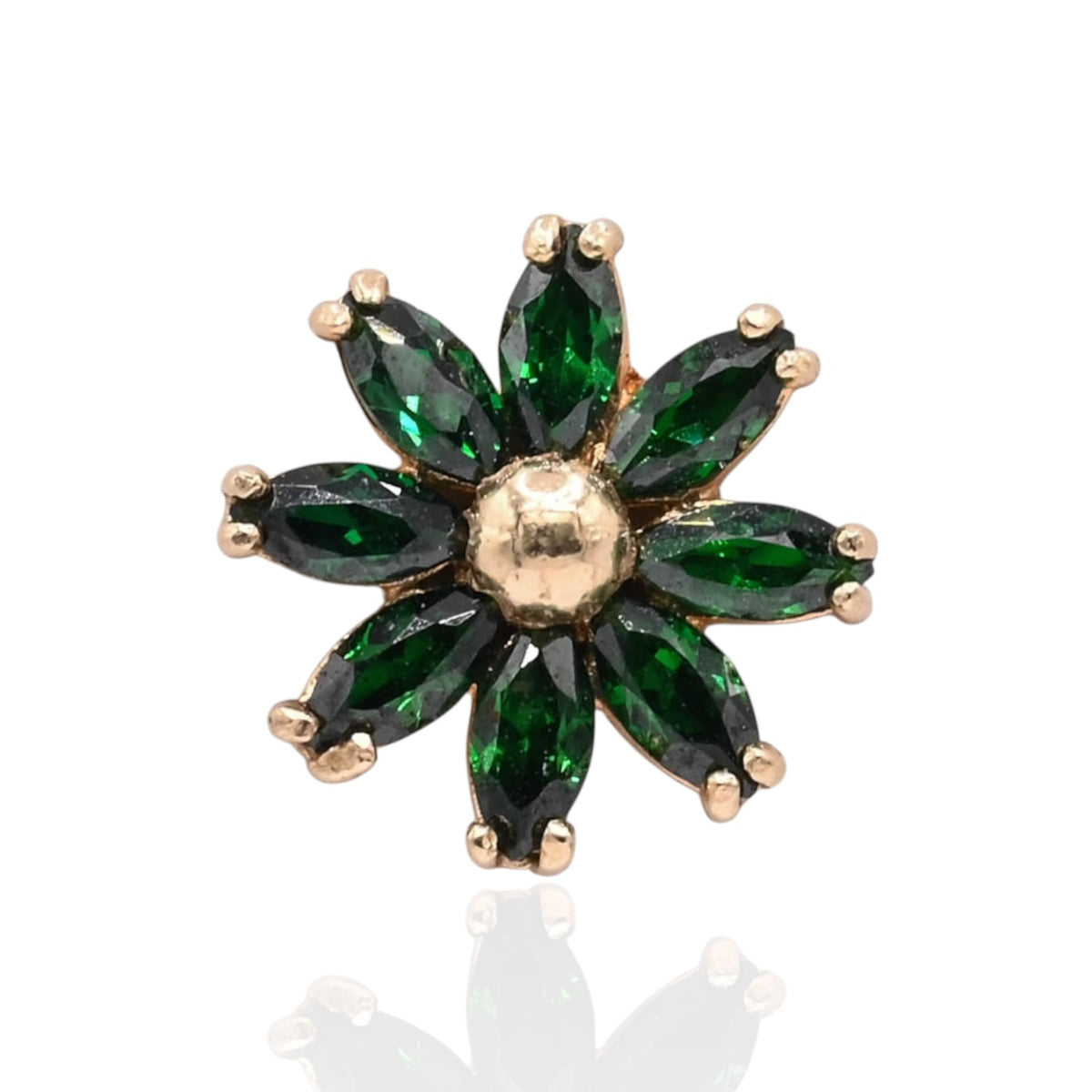 Green Marquise Cubic Zirconia Flower Stud Earrings 14K Yellow Gold with Safety Screwbacks