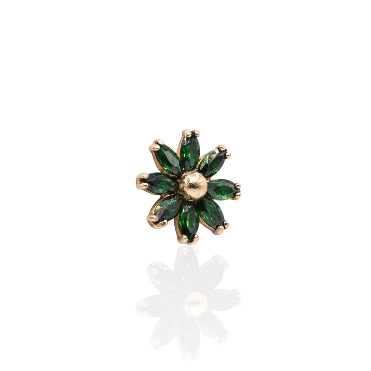 Green Marquise Cubic Zirconia Flower Stud Earrings 14K Yellow Gold with Safety Screwbacks
