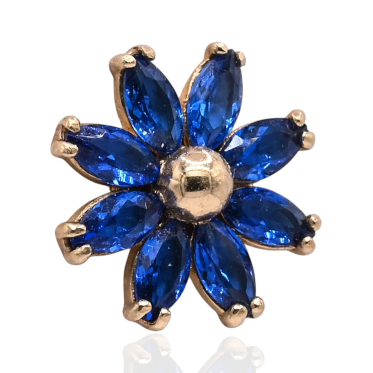 Blue Marquise Cubic Zirconia Flower Stud Earrings 14K Yellow Gold with Safety Screwbacks