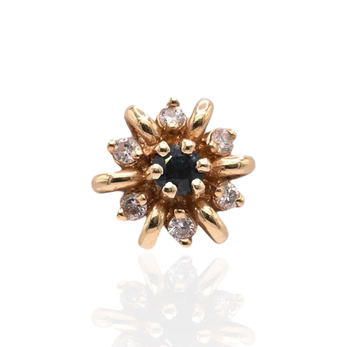 Diamond and Sapphire Flower Stud Earrings 14K Yellow Gold 0.15cttw Diamonds/0.26cttw Sapphires