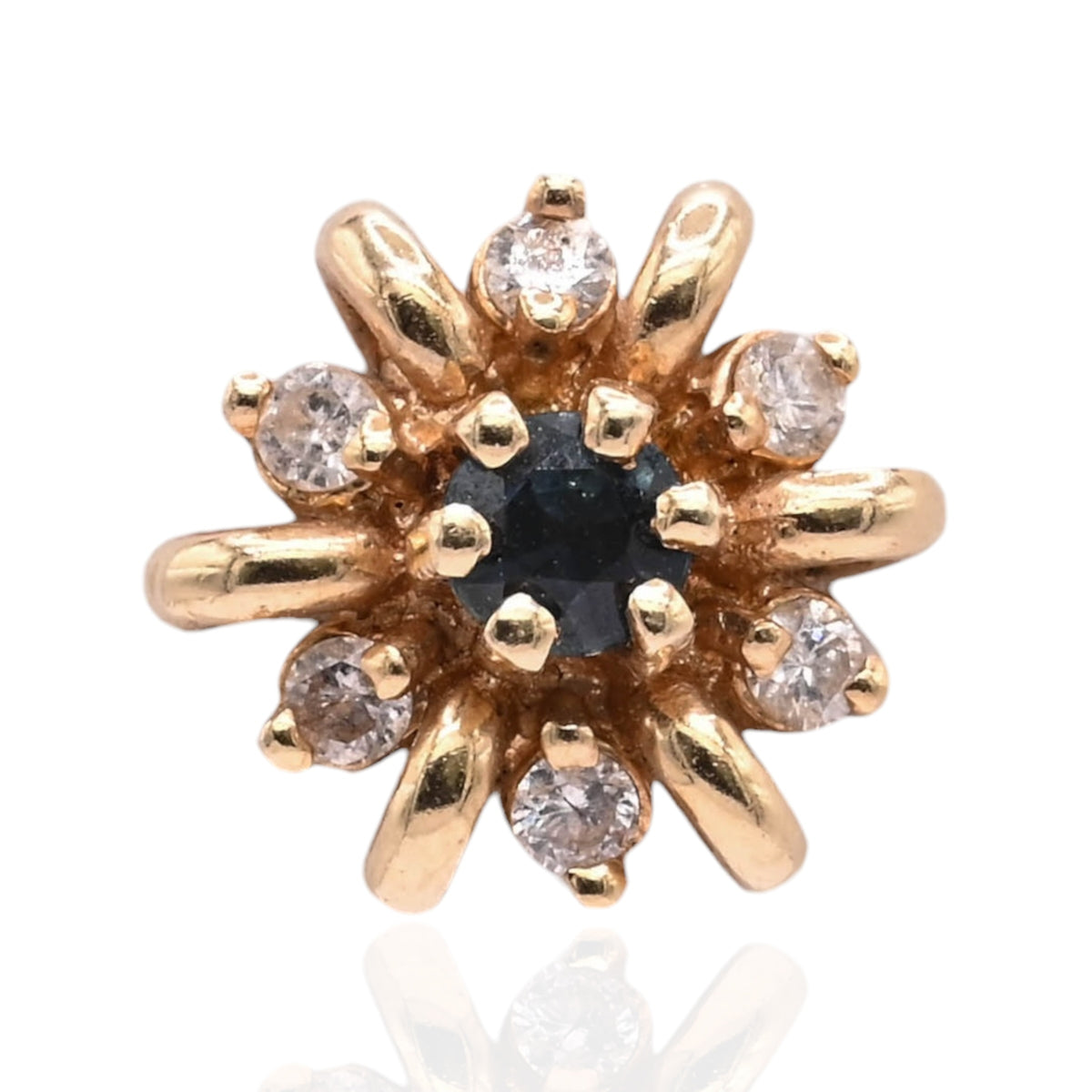 Diamond and Sapphire Flower Stud Earrings 14K Yellow Gold 0.15cttw Diamonds/0.26cttw Sapphires