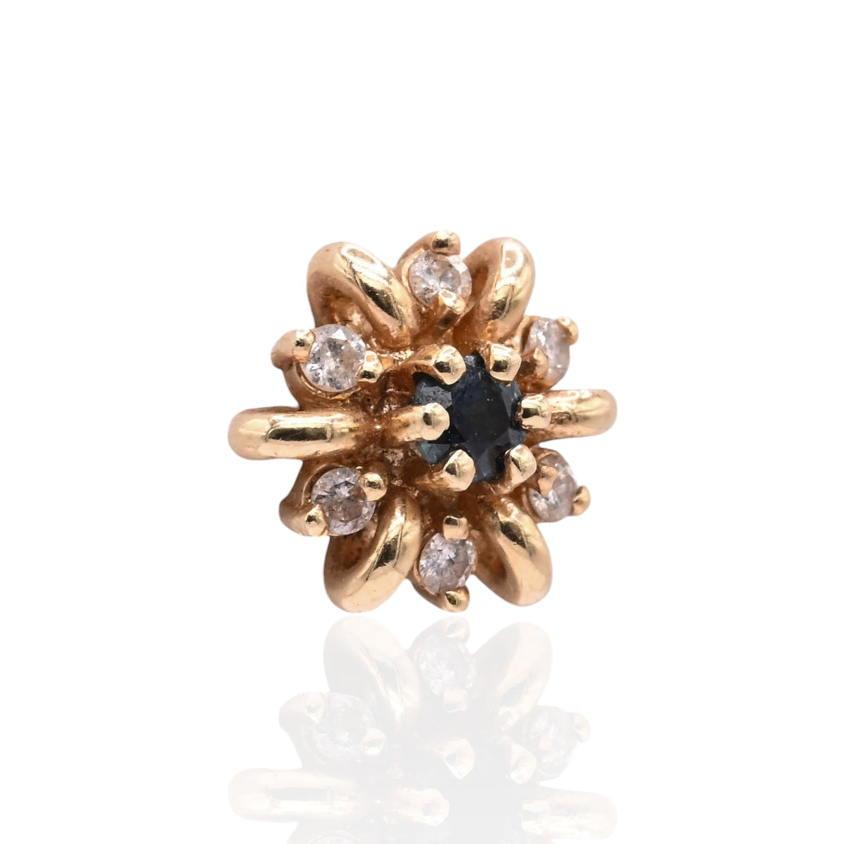 Diamond and Sapphire Flower Stud Earrings 14K Yellow Gold 0.15cttw Diamonds/0.26cttw Sapphires