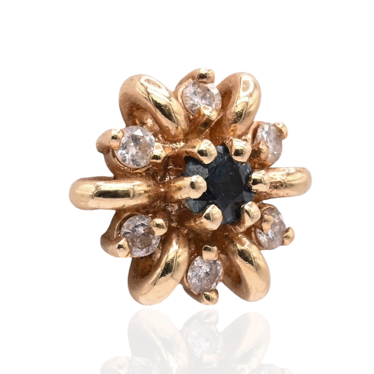 Diamond and Sapphire Flower Stud Earrings 14K Yellow Gold 0.15cttw Diamonds/0.26cttw Sapphires