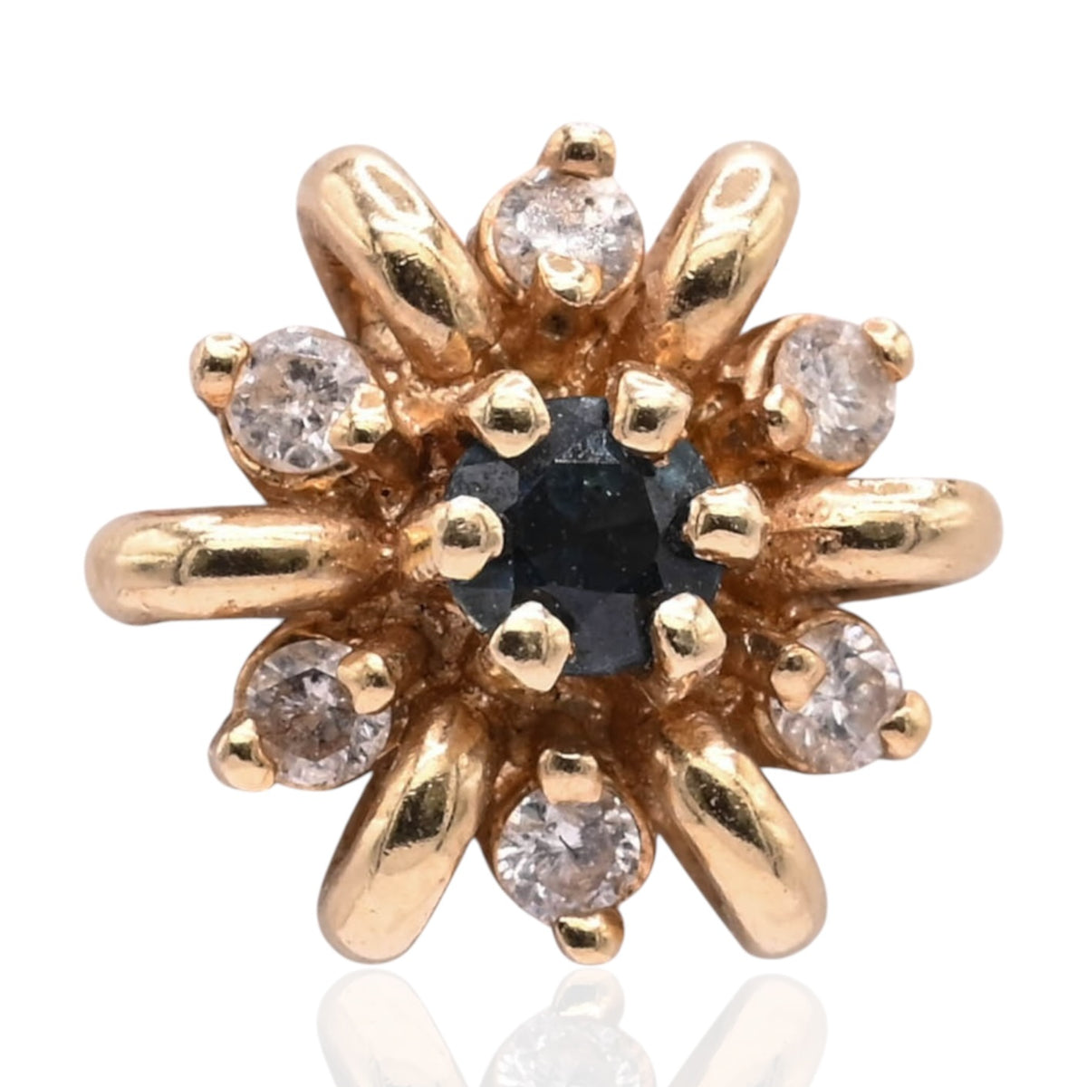 Diamond and Sapphire Flower Stud Earrings 14K Yellow Gold 0.15cttw Diamonds/0.26cttw Sapphires
