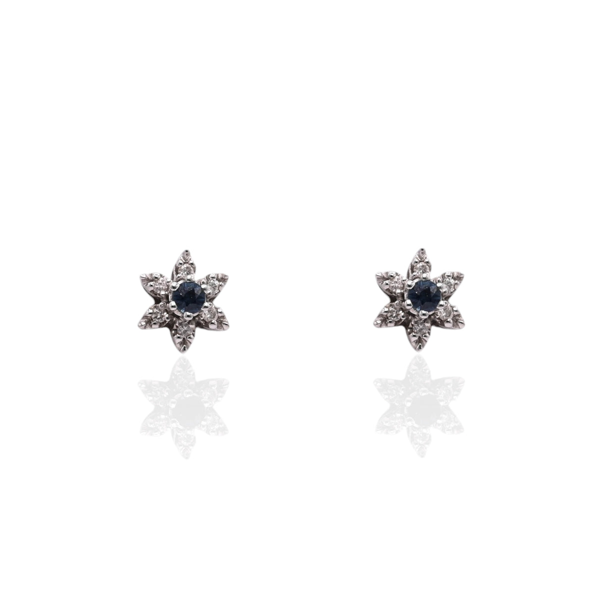 Diamond and Sapphire Flower Stud Earrings 14K White Gold 0.16cttw Diamonds/0.40cttw Sapphires