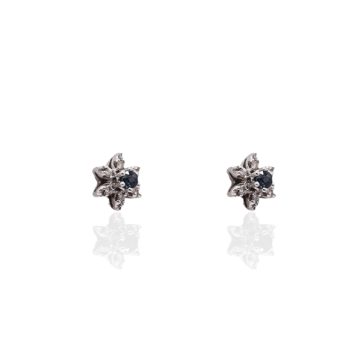 Diamond and Sapphire Flower Stud Earrings 14K White Gold 0.16cttw Diamonds/0.40cttw Sapphires