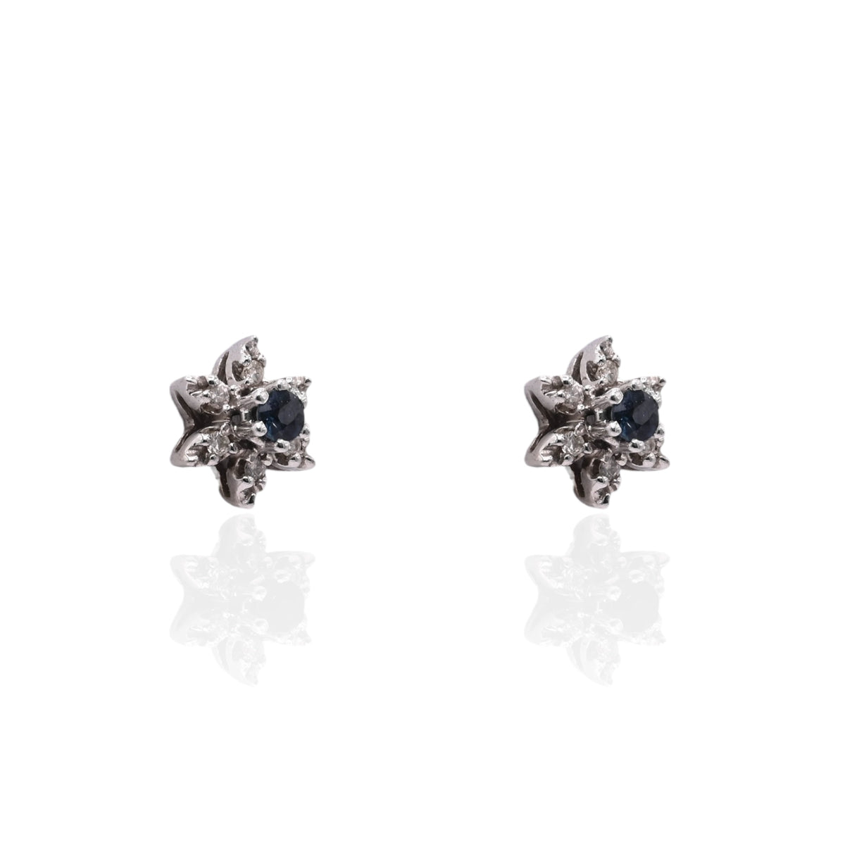 Diamond and Sapphire Flower Stud Earrings 14K White Gold 0.16cttw Diamonds/0.40cttw Sapphires
