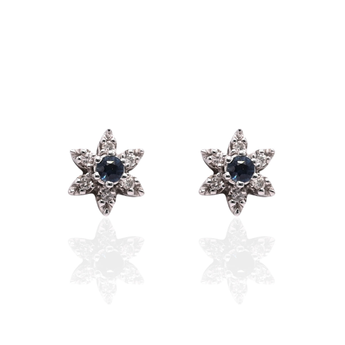 Diamond and Sapphire Flower Stud Earrings 14K White Gold 0.16cttw Diamonds/0.40cttw Sapphires
