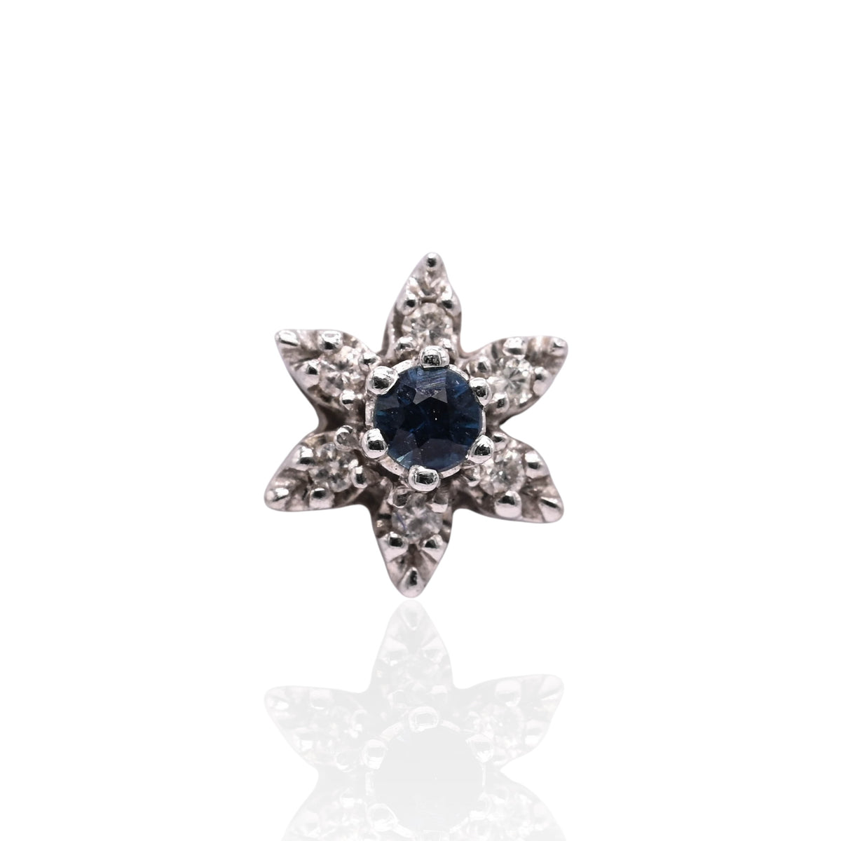 Diamond and Sapphire Flower Stud Earrings 14K White Gold 0.16cttw Diamonds/0.40cttw Sapphires