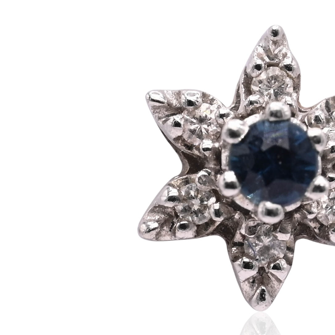 Diamond and Sapphire Flower Stud Earrings 14K White Gold 0.16cttw Diamonds/0.40cttw Sapphires
