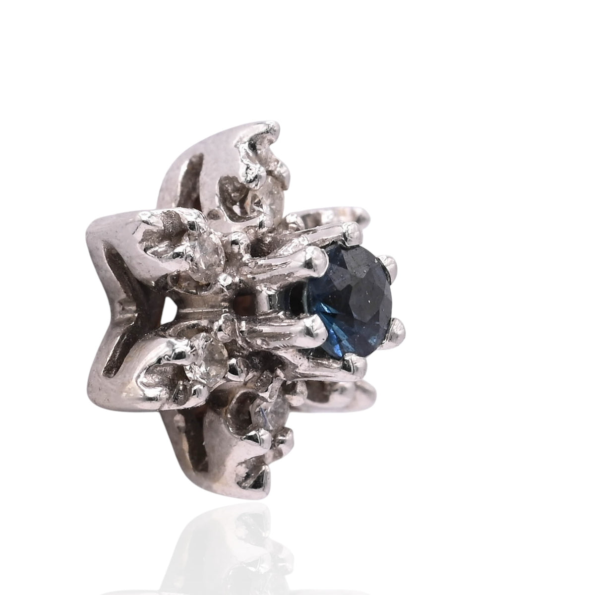 Diamond and Sapphire Flower Stud Earrings 14K White Gold 0.16cttw Diamonds/0.40cttw Sapphires