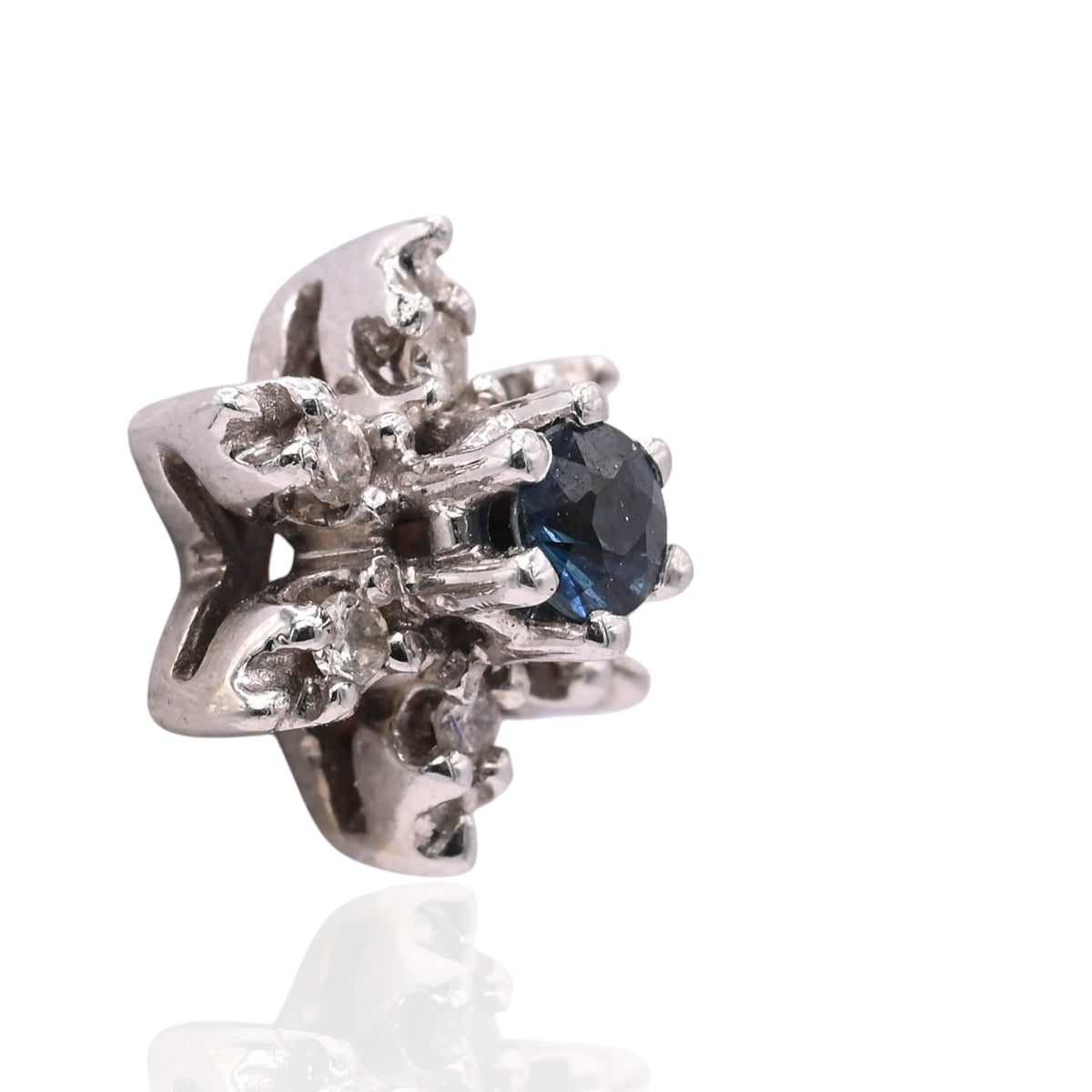 Diamond and Sapphire Flower Stud Earrings 14K White Gold 0.16cttw Diamonds/0.40cttw Sapphires