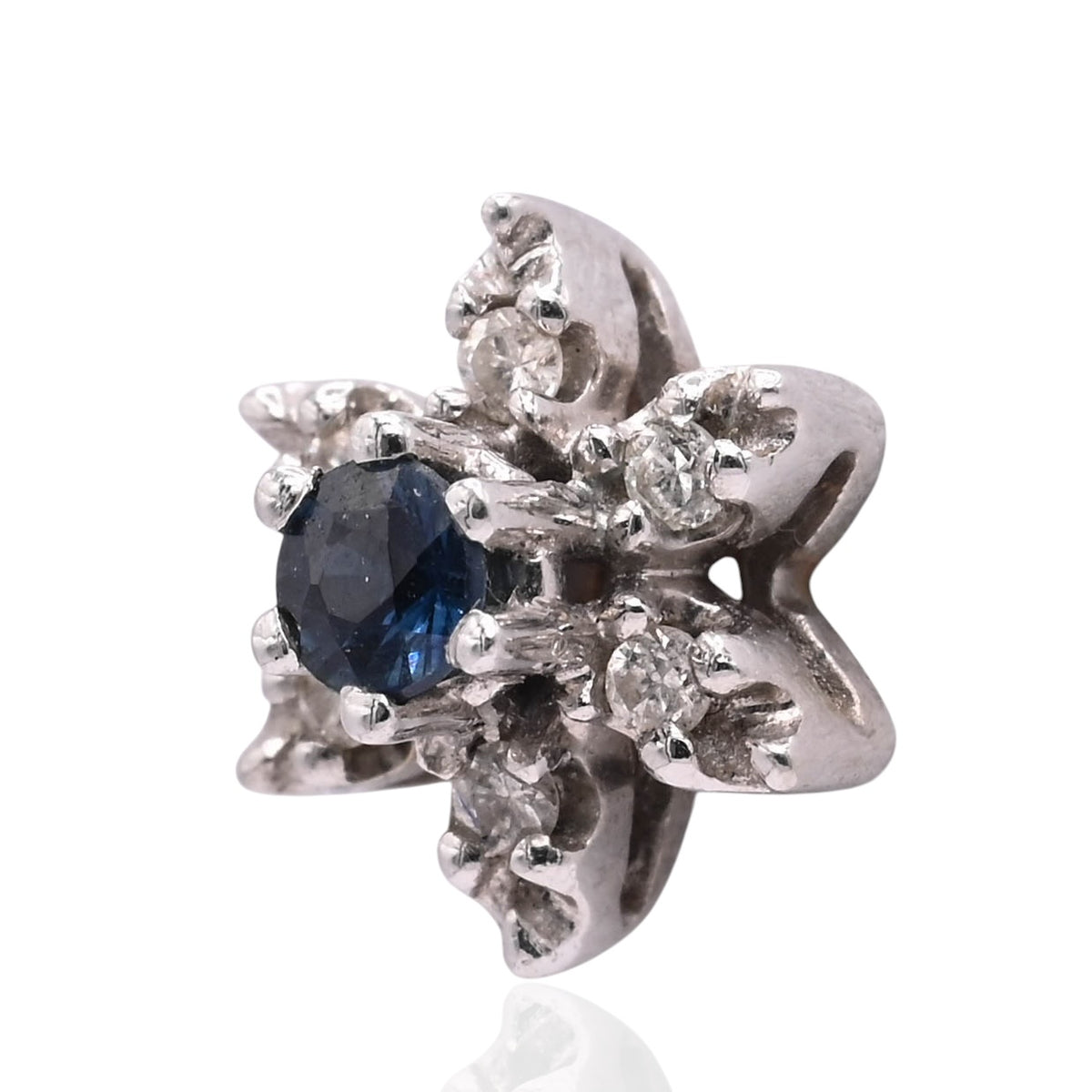 Diamond and Sapphire Flower Stud Earrings 14K White Gold 0.16cttw Diamonds/0.40cttw Sapphires